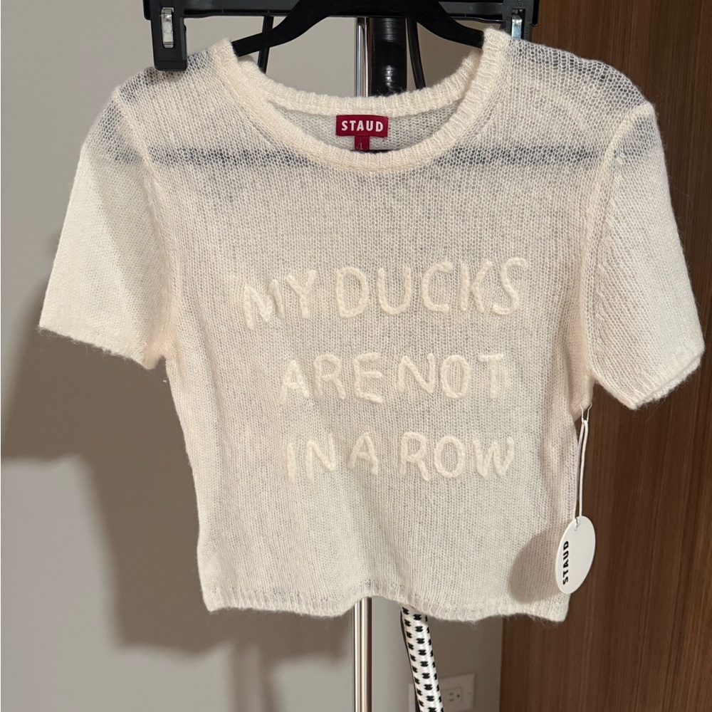 NWT STAUD Ivory Knit 'Ducks in a Row' Short Sleeve Top